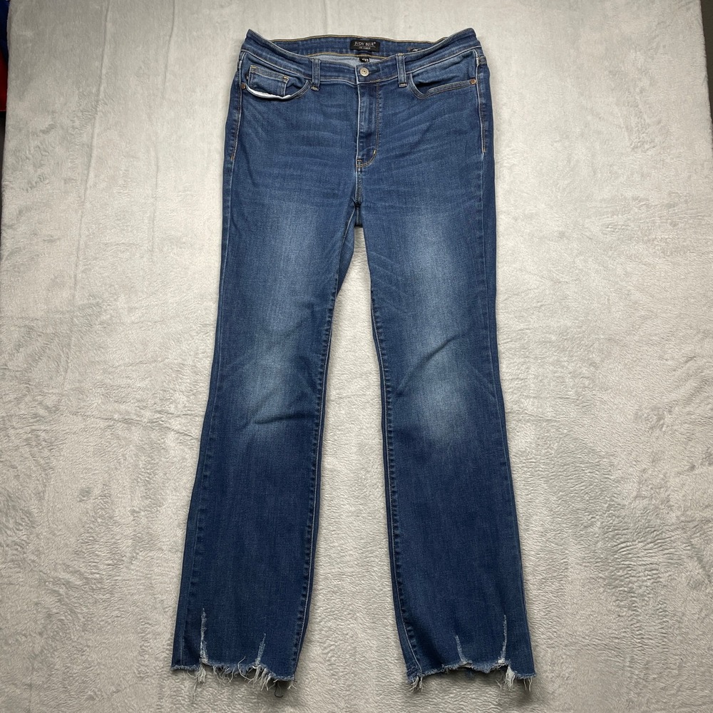 Judy Blue Boot Cut Jeans Women 15/32 Blue Distressed Raw Hem